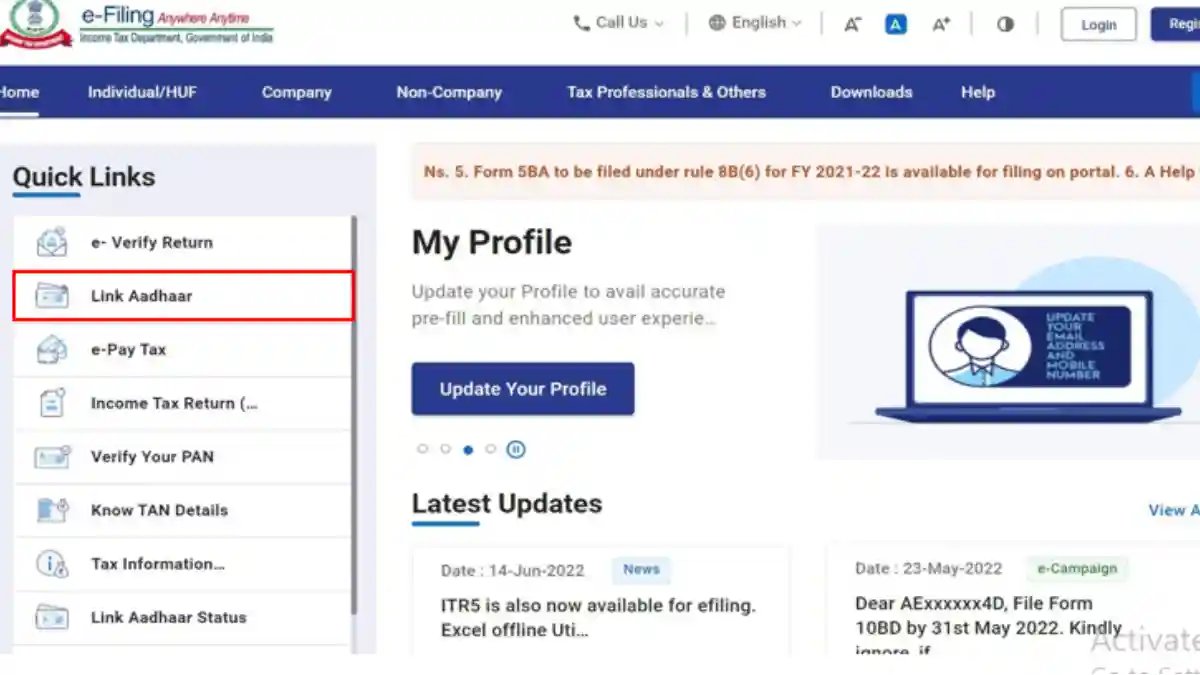 Aadhaar card pan card link